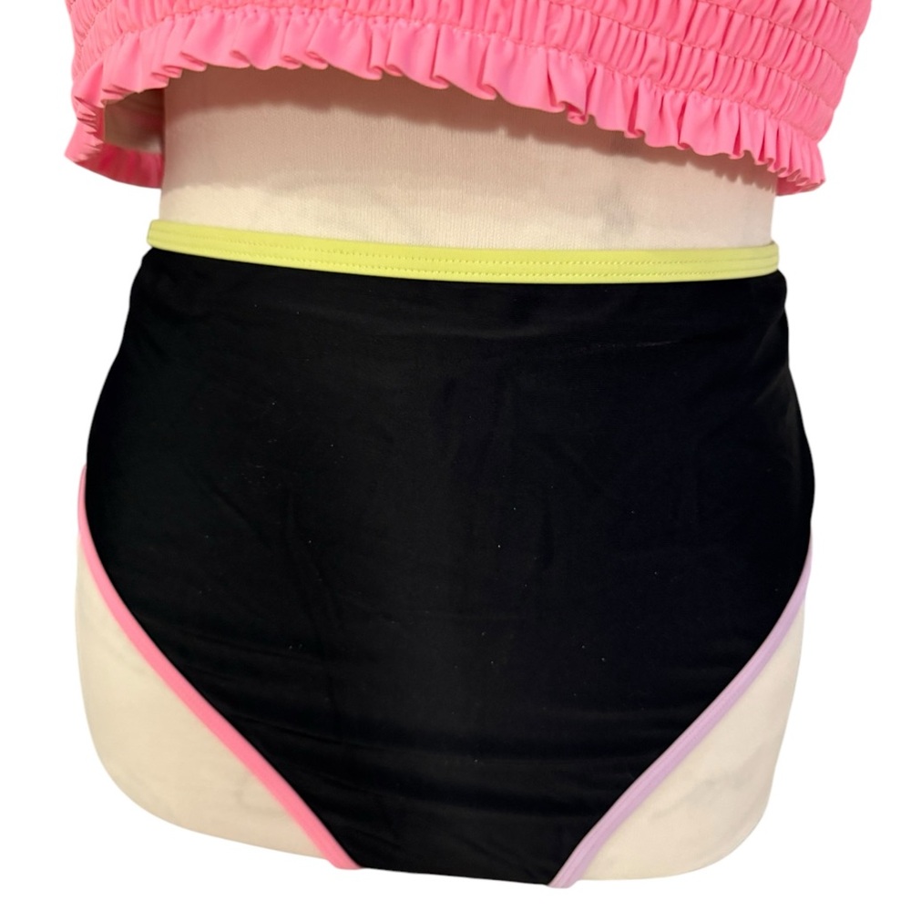 NWT, Black High-Waisted Bikini Bottoms w Fun Neon Trim, Many Sizes Avail!
